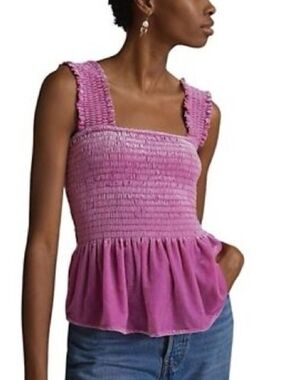 Anthropologie Smocked Peplum Tank Top - Lilac Pink